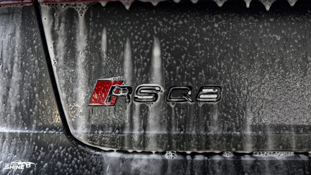2020 Grey Audi RSQ8 Auto Detailing - Driver Rear Logo Clean